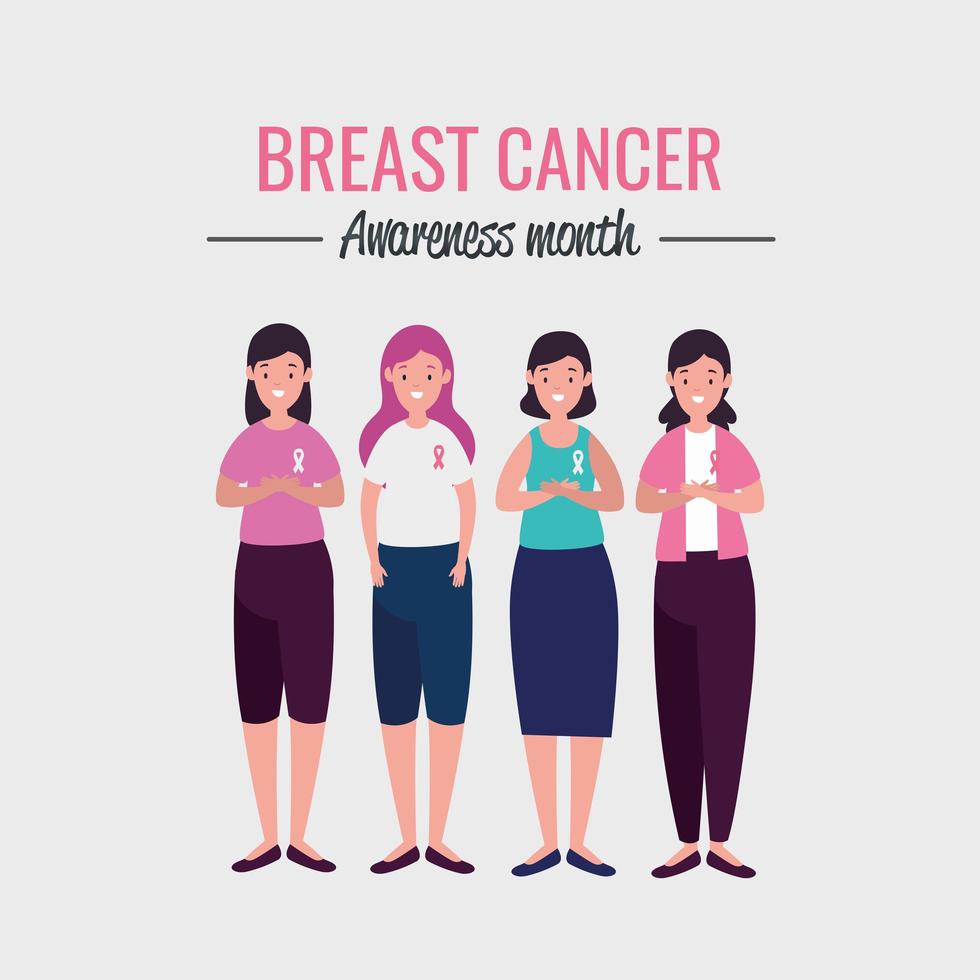 Brustkrebs-Bewusstseinsmonatsplakat mit jungen Frauen vektor