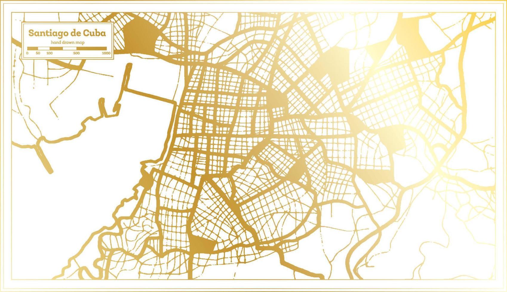 santiago de kuba kuba stadtplan im retro-stil in goldener farbe. Übersichtskarte. vektor