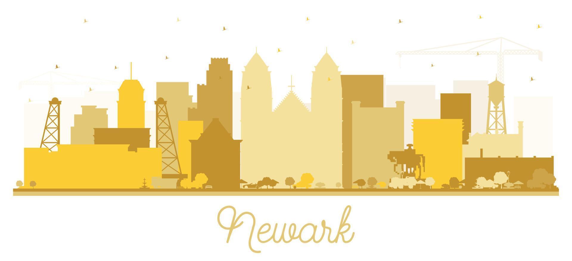 Newark New Jersey City Skyline Silhouette mit goldenen Gebäuden isoliert auf weiß. vektor