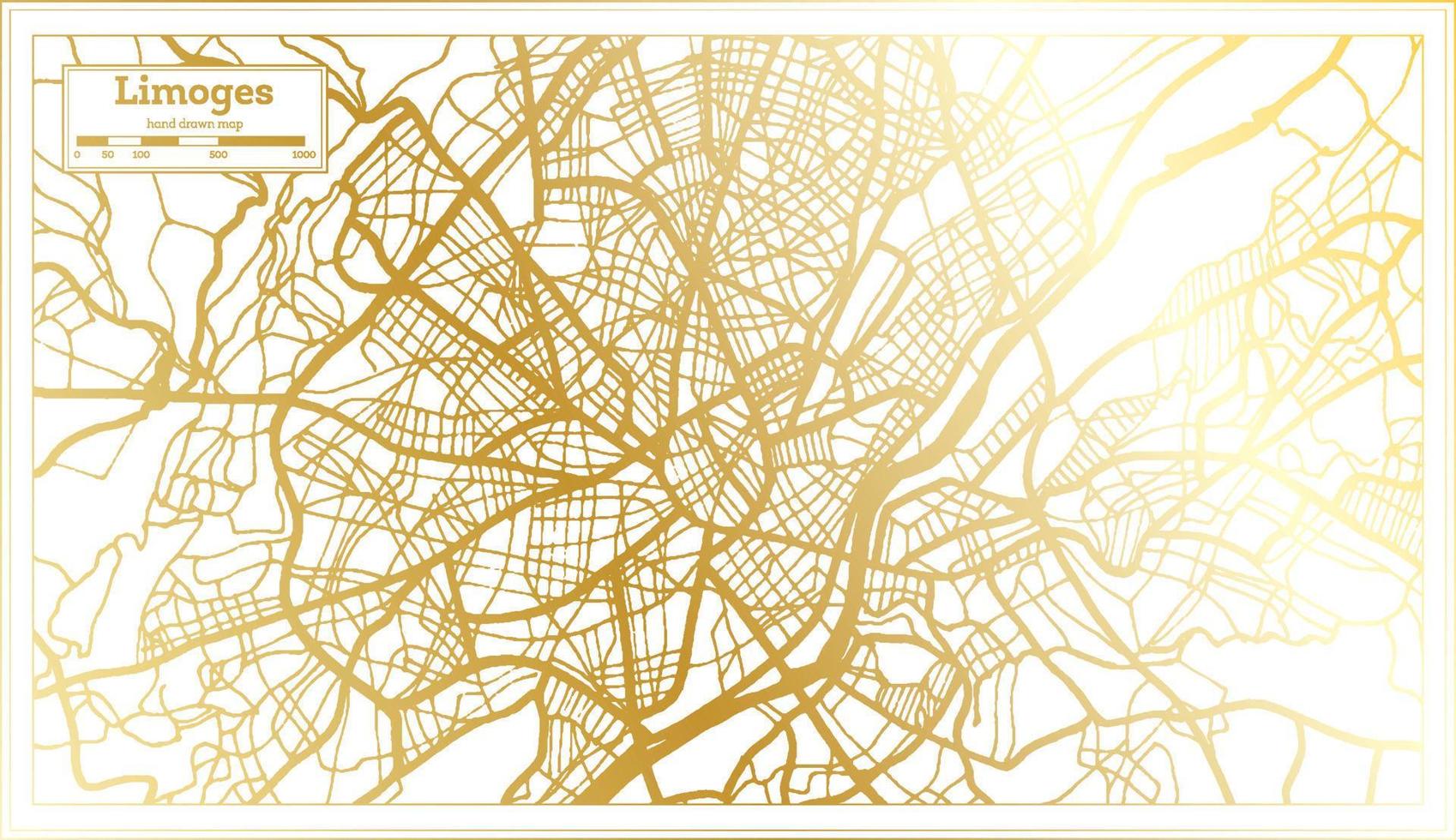 Limoges Frankreich Stadtplan im Retro-Stil in goldener Farbe. Übersichtskarte. vektor