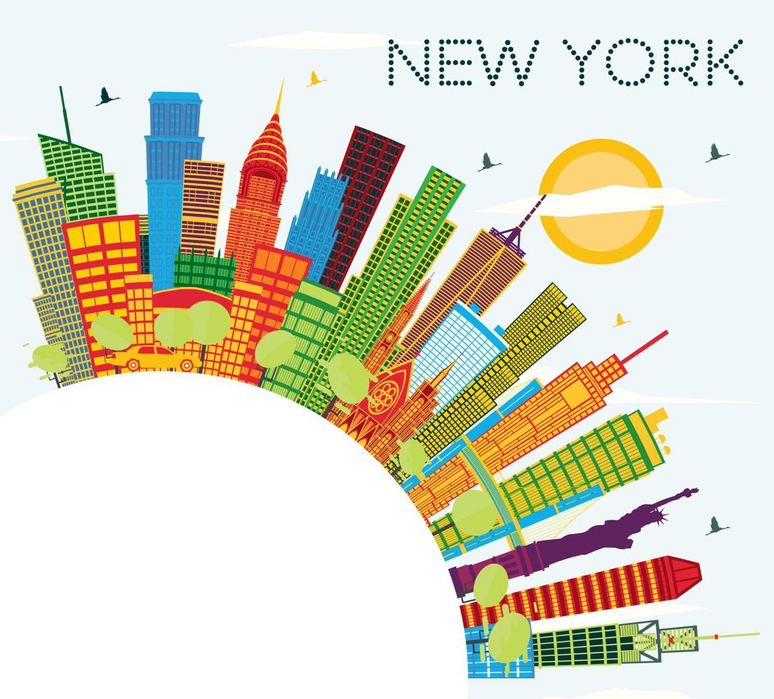 new york usa city skyline mit farbigen wolkenkratzern, blauem himmel und kopierraum. vektor