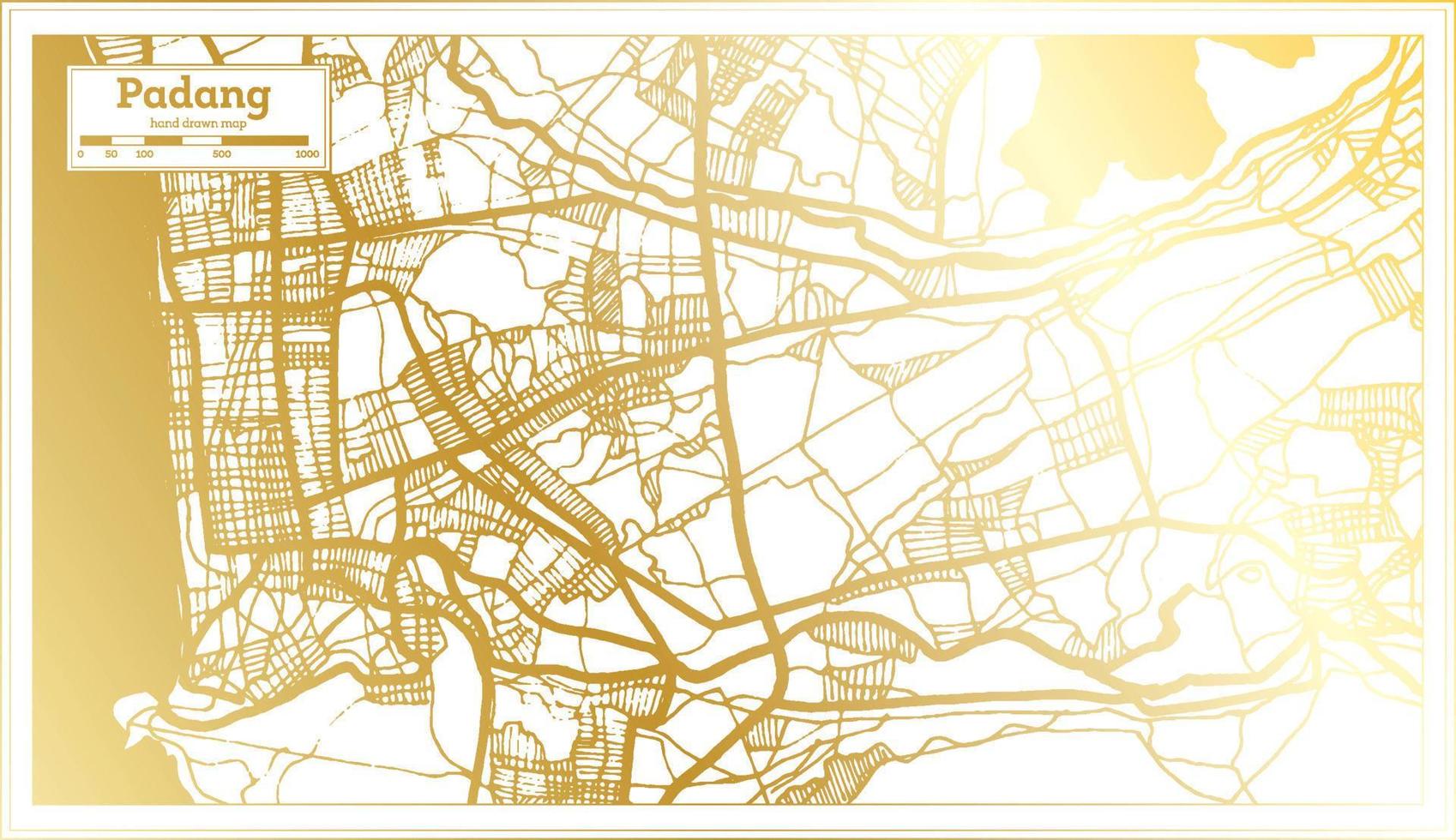 Padang Indonesien Stadtplan im Retro-Stil in goldener Farbe. Übersichtskarte. vektor