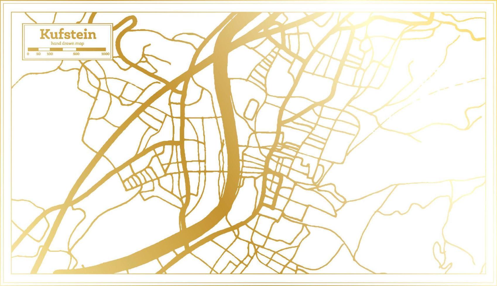 kufstein österreich stadtplan im retro style in goldener farbe. Übersichtskarte. vektor