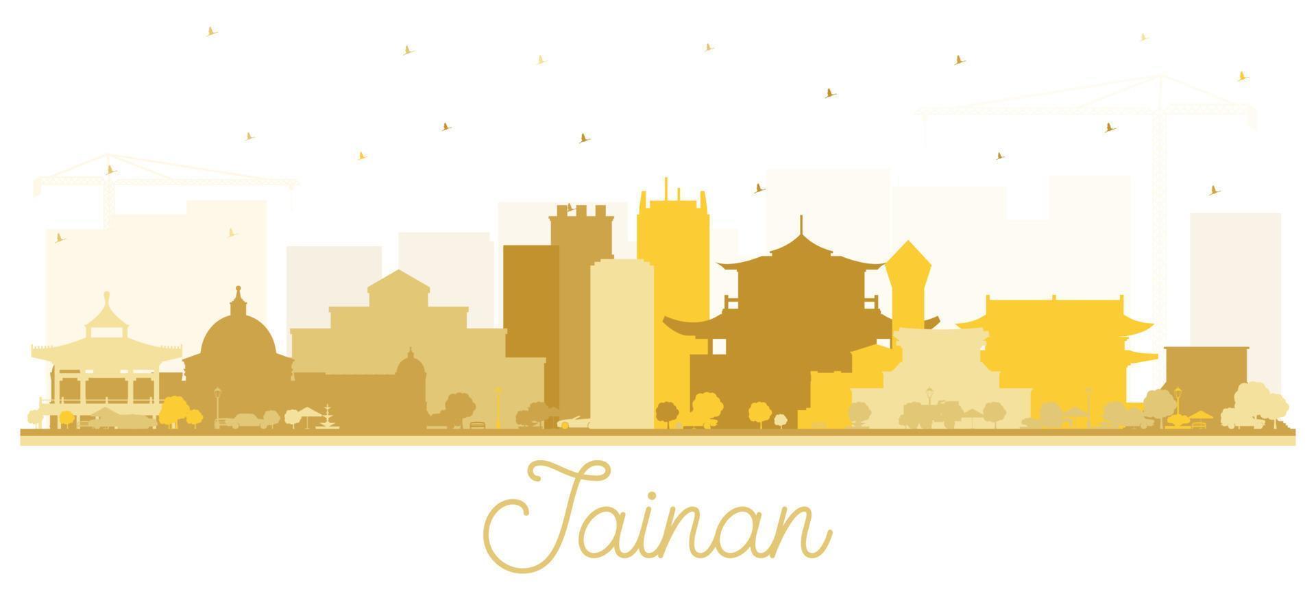 tainan taiwan city skyline silhouette mit goldenen gebäuden isoliert auf weiß. vektor