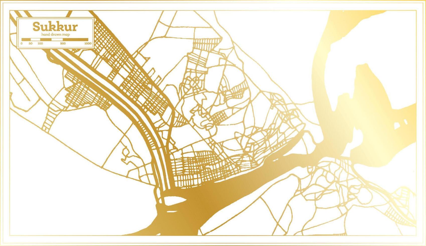 sukkur pakistan stad Karta i retro stil i gyllene Färg. översikt Karta. vektor