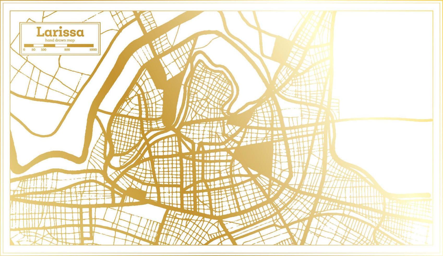 larissa grekland stad Karta i retro stil i gyllene Färg. översikt Karta. vektor