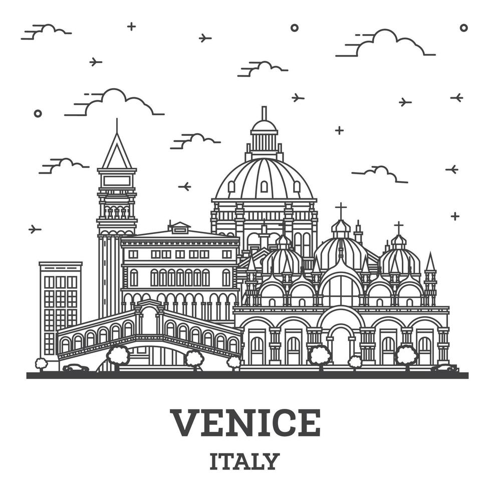 översikt Venedig Italien stad horisont med historisk byggnader isolerat på vit. vektor