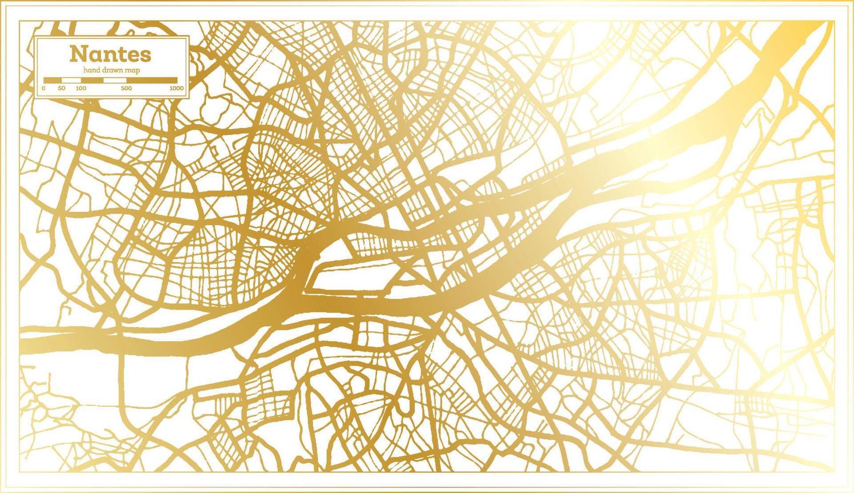 nantes Frankrike stad Karta i retro stil i gyllene Färg. översikt Karta. vektor