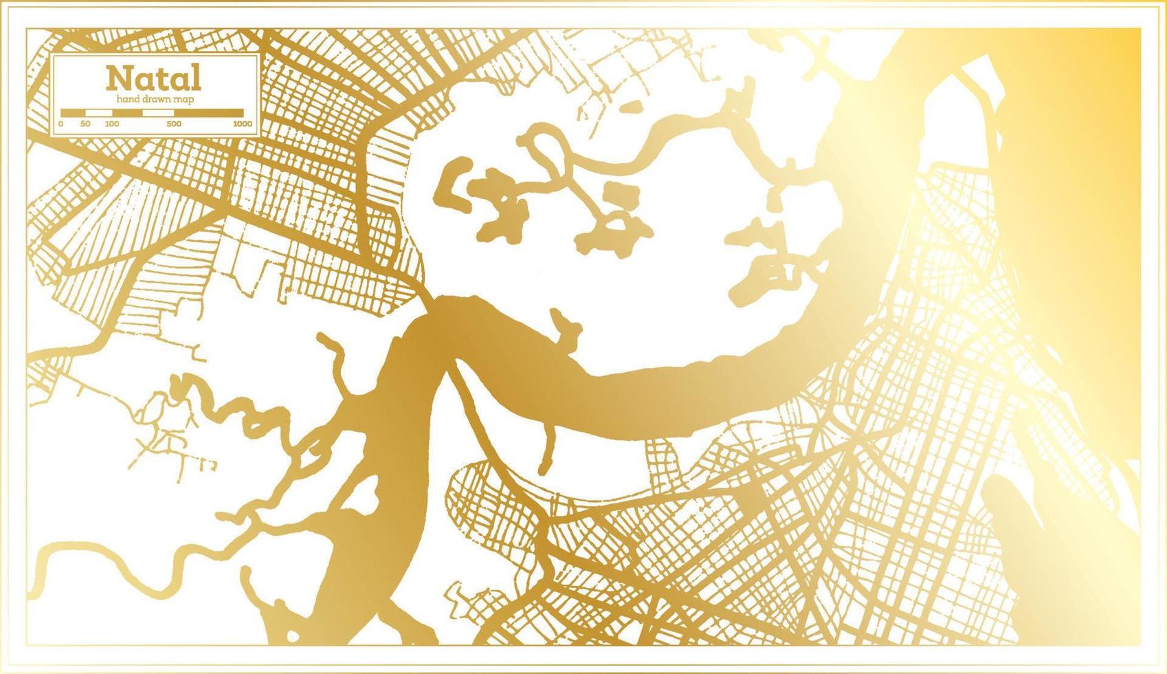 Natal Brasilien Stadtplan im Retro-Stil in goldener Farbe. Übersichtskarte. vektor