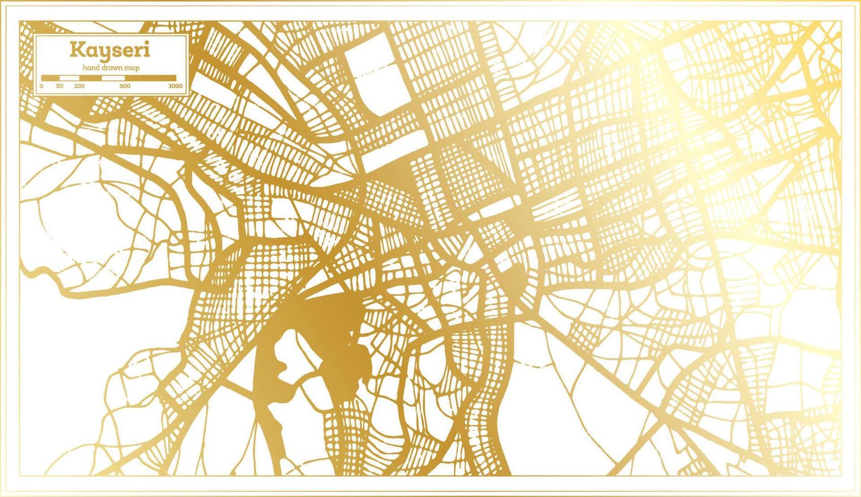 Kayseri Türkei Stadtplan im Retro-Stil in goldener Farbe. Übersichtskarte. vektor