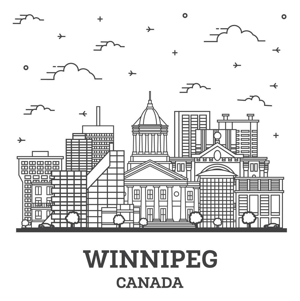 skizzieren sie die skyline von winnipeg kanada mit modernen gebäuden, die auf weiß isoliert sind. vektor