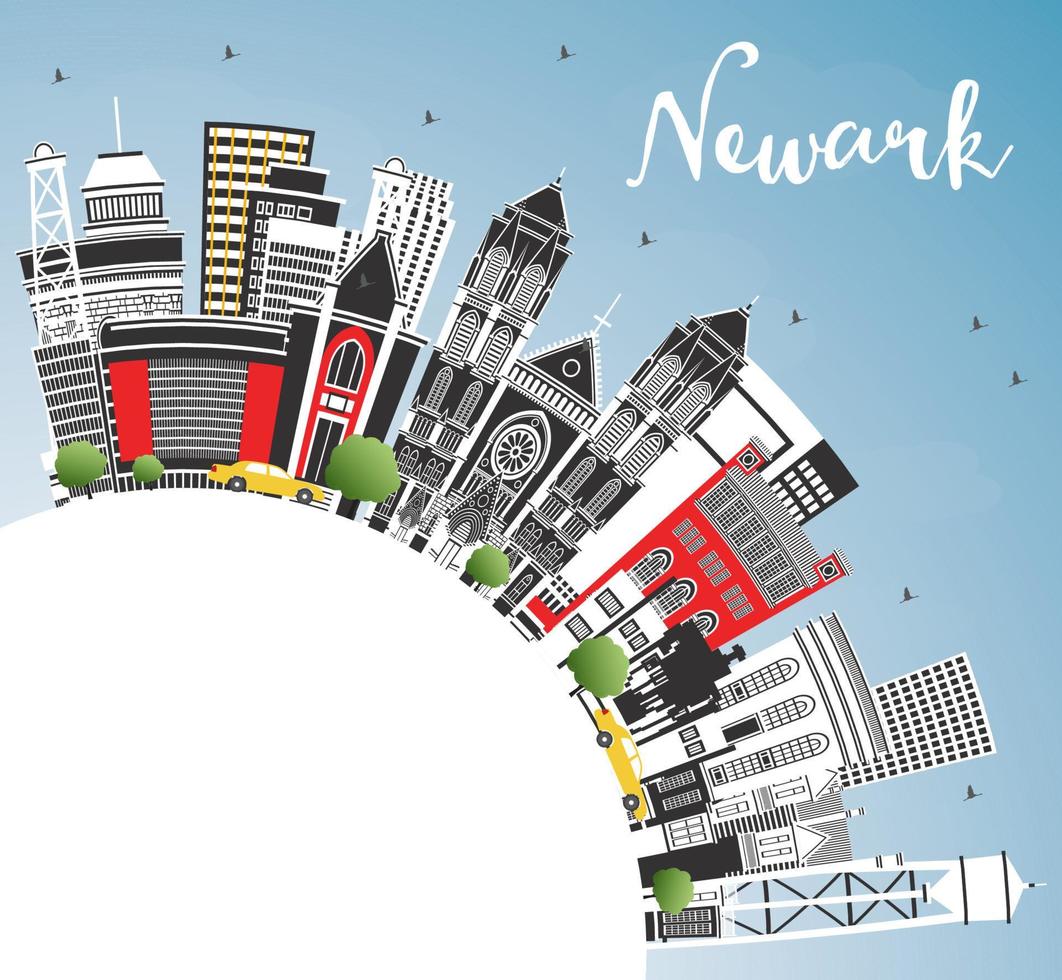 Newark New Jersey City Skyline mit Farbgebäuden, blauem Himmel und Kopierraum. vektor