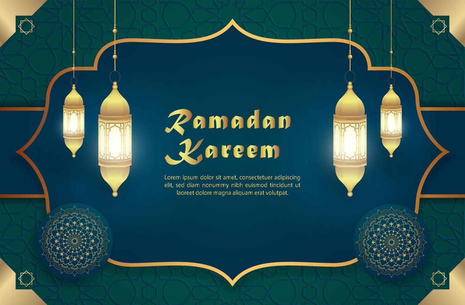 ramadan kareem grußkartendesign mit laternenlichtern auf grünem hintergrund. Leuchter. Vektor-Illustration-Design vektor