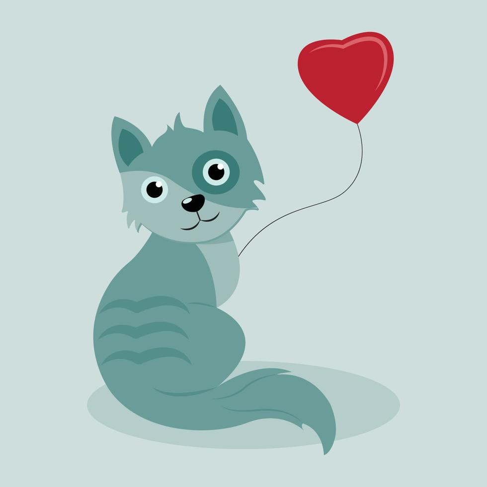 vektor söt katt med en hjärta formad ballong