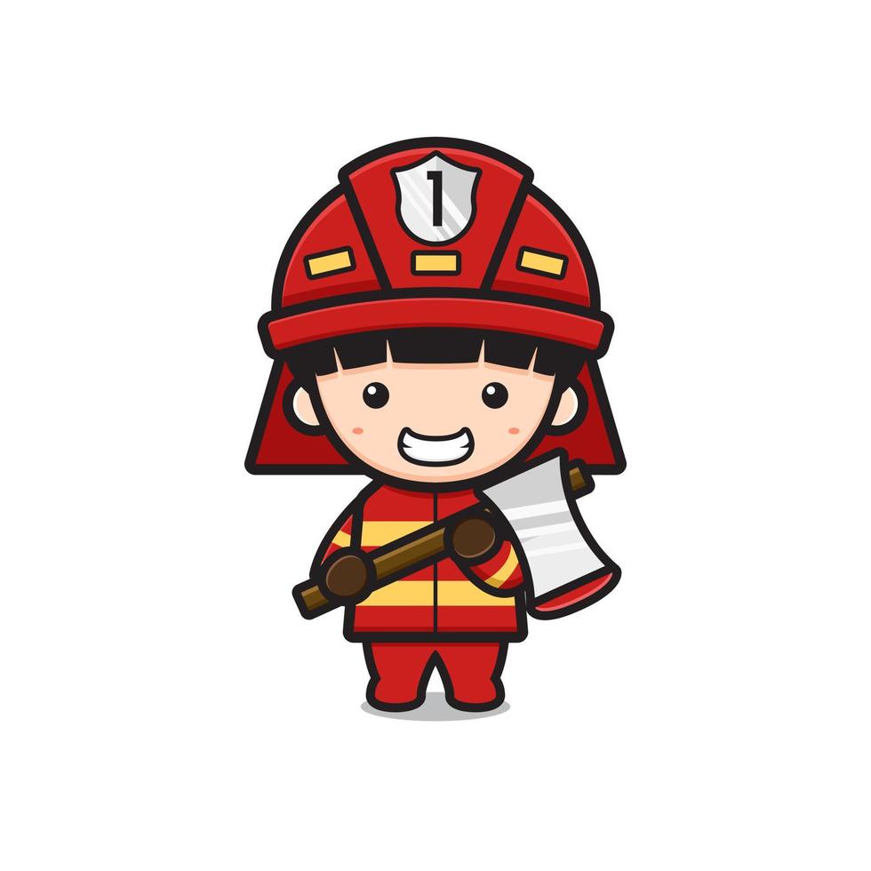 söt brandman innehav yxa tecknad serie ikon vektor illustration