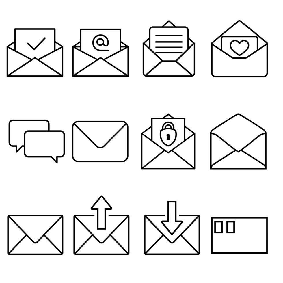 E-Mail-Icon-Vektorsatz. Sammlung von E-Mail-Illustrationszeichen. Briefumschlag-Symbol. vektor