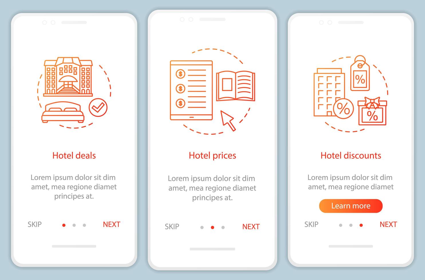 Hotel Online-Buchung Onboarding Mobile App Seite Bildschirm vektor