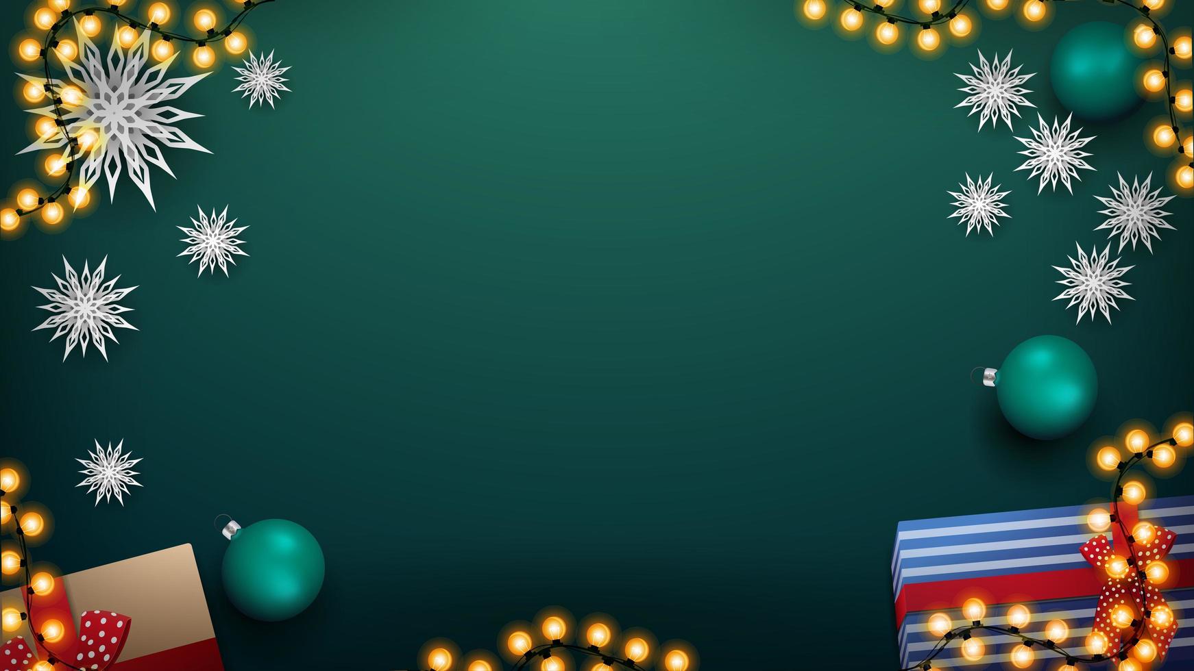 julgrön bakgrund med krans och gröna bollar vektor