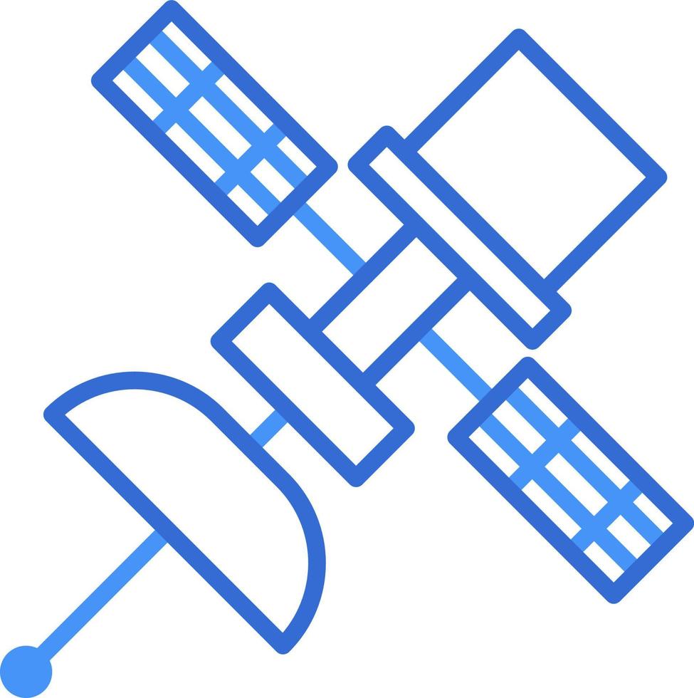 Symbol für Satellitentechnologie im blauen Duotone-Stil. Datenverarbeitung, Diagramm, Download, Datei, Ordner, Grafik, Laptop . Vektor-Illustration vektor