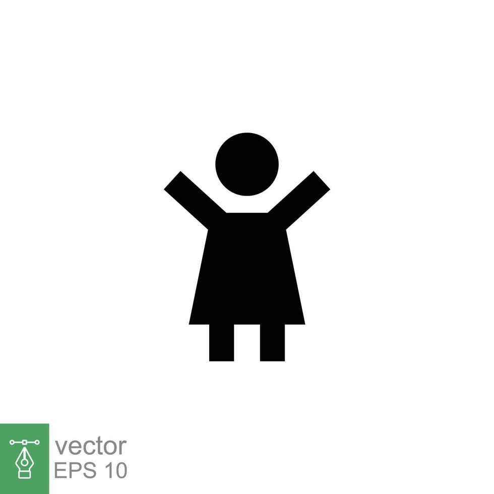 Mädchen Hände hoch Symbol. einfacher flacher Stil. Frau hob zwei Hände, Arm halten, glückliches Figurenkonzept. Silhouette, Glyphensymbol. Vektorillustrationsdesign lokalisiert auf weißem Hintergrund. Folge 10. vektor