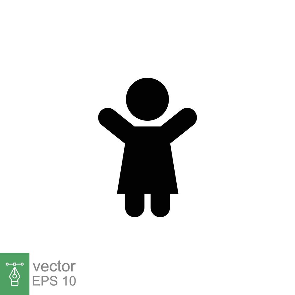 Mädchen Hände hoch Symbol. einfacher flacher Stil. Frau hob zwei Hände, Arm halten, glückliches Figurenkonzept. Silhouette, Glyphensymbol. Vektorillustrationsdesign lokalisiert auf weißem Hintergrund. Folge 10. vektor