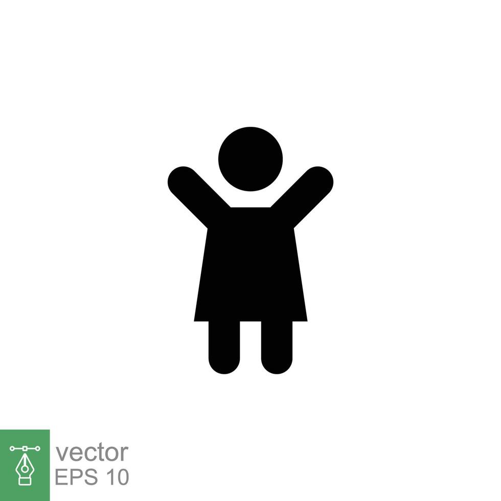 Mädchen Hände hoch Symbol. einfacher flacher Stil. Frau hob zwei Hände, Arm halten, glückliches Figurenkonzept. Silhouette, Glyphensymbol. Vektorillustrationsdesign lokalisiert auf weißem Hintergrund. Folge 10. vektor