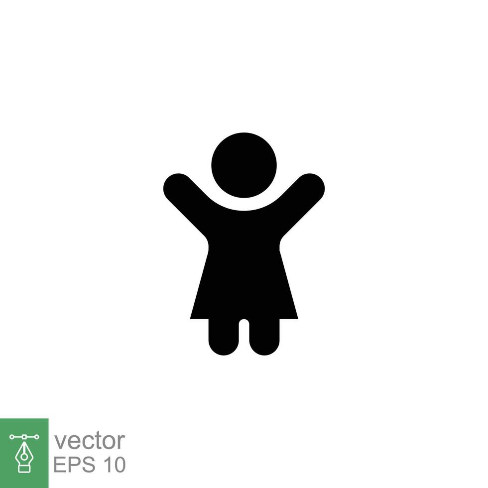 Mädchen Hände hoch Symbol. einfacher flacher Stil. Frau hob zwei Hände, Arm halten, glückliches Figurenkonzept. Silhouette, Glyphensymbol. Vektorillustrationsdesign lokalisiert auf weißem Hintergrund. Folge 10. vektor