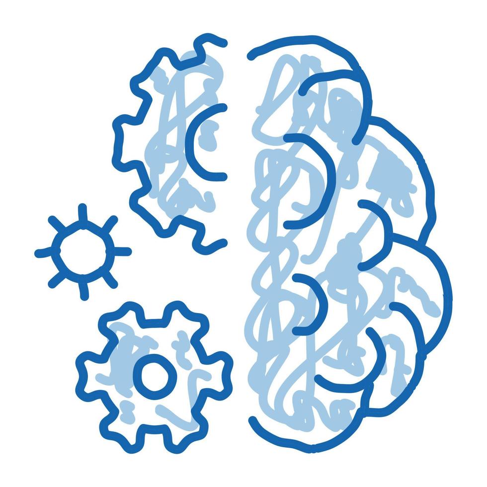 hjärna arbete mekanisk kugghjul klotter ikon hand dragen illustration vektor