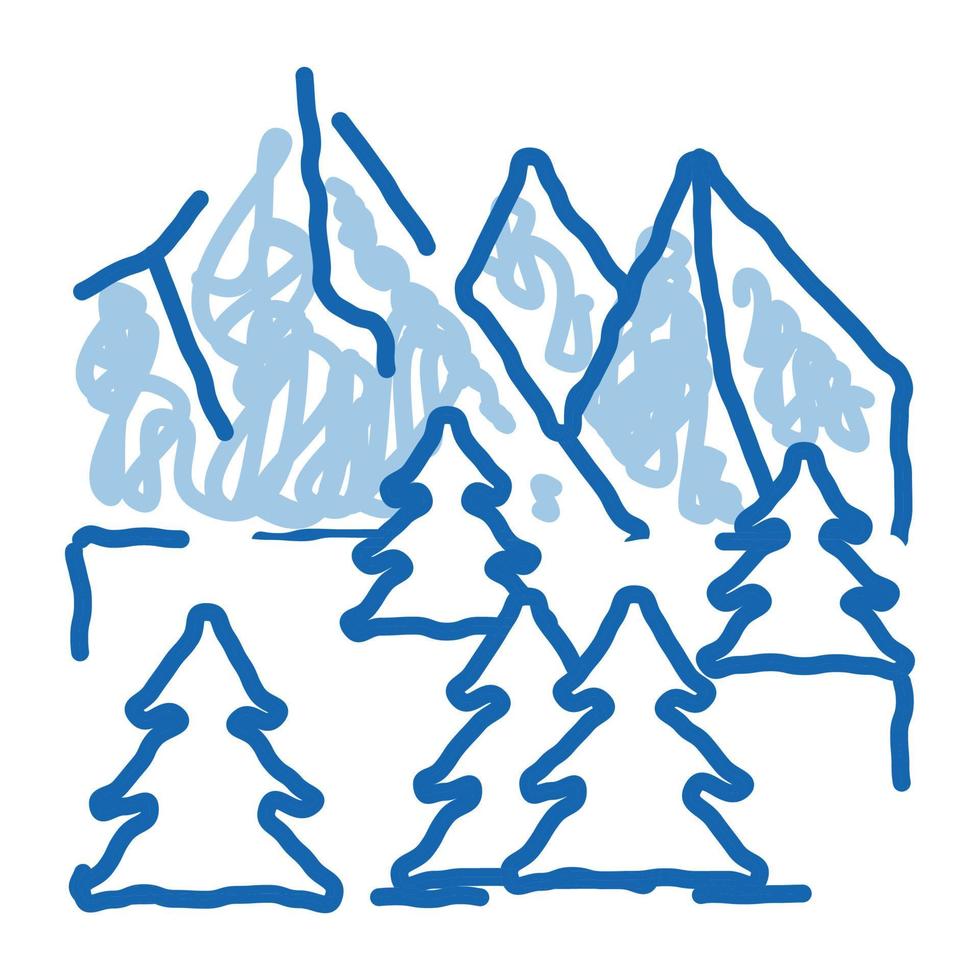 schneebedeckte berge und waldnatur gekritzel symbol hand gezeichnete illustration vektor