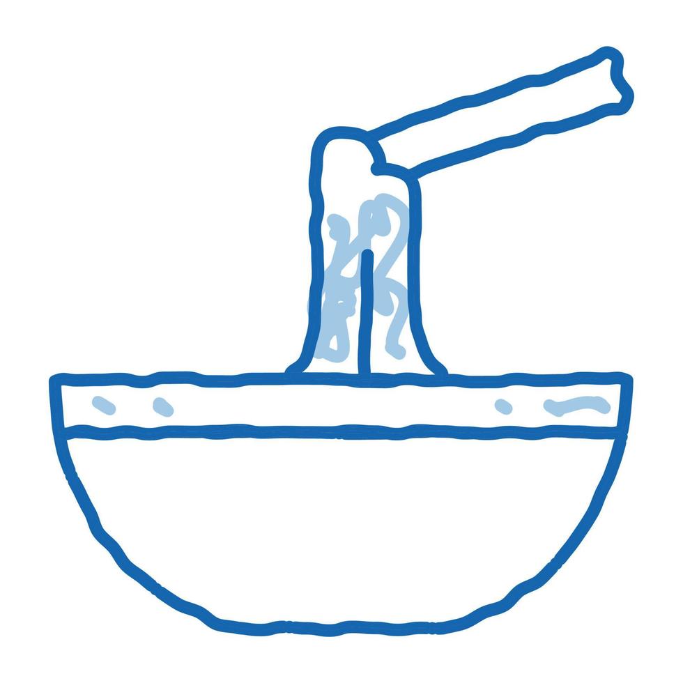 Flüssiger Käse in Fondue-Spieß-Schüssel-Doodle-Symbol handgezeichnete Illustration vektor