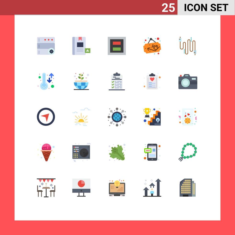 mobil gränssnitt platt Färg uppsättning av 25 piktogram av audio affär visa kopp två redigerbar vektor design element