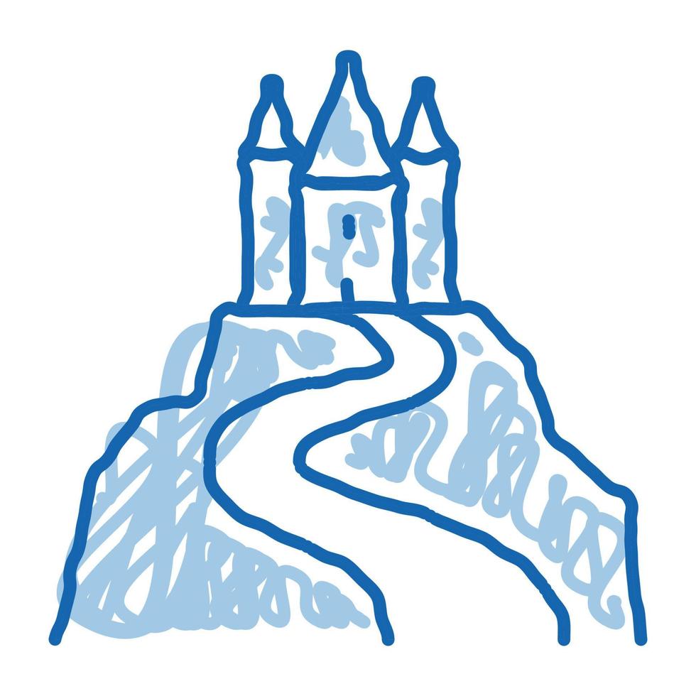 schloss auf hügel doodle symbol hand gezeichnete illustration vektor