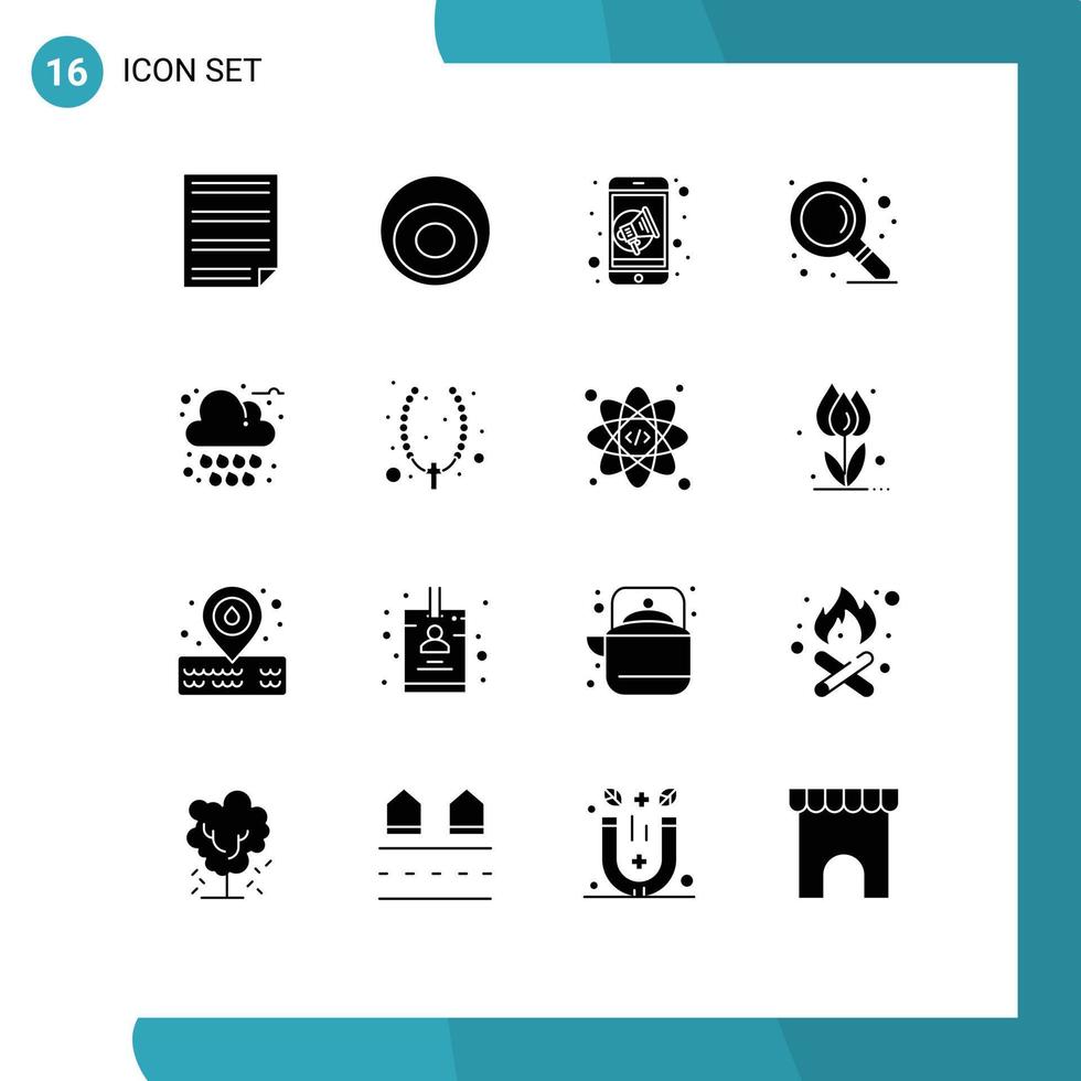 16 fast glyf begrepp för webbplatser mobil och appar moln zoom Smycken Sök högtalare redigerbar vektor design element