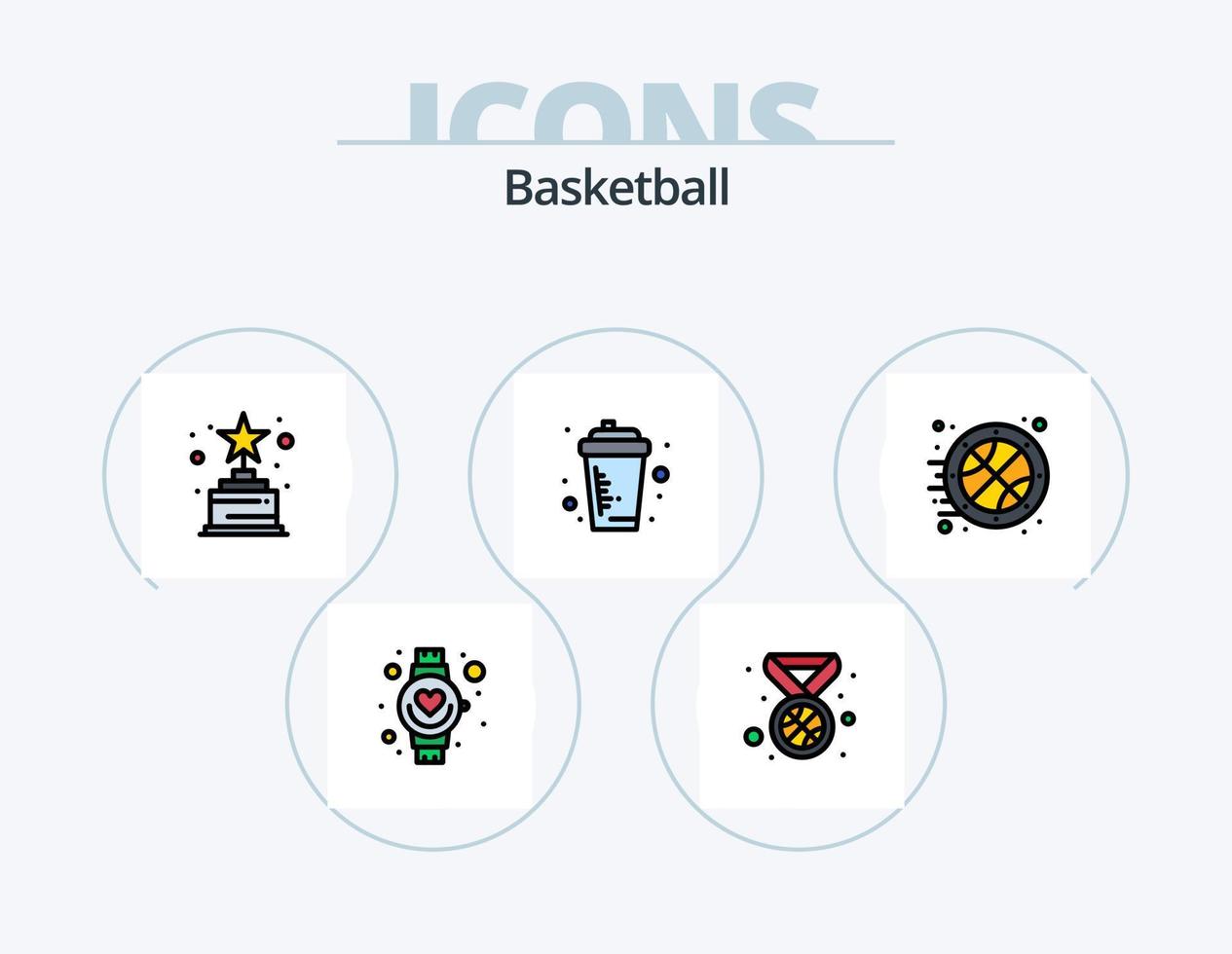 Basketball-Linie gefüllt Icon Pack 5 Icon-Design. . Fitnessstudio. Fass. Hantel. König vektor