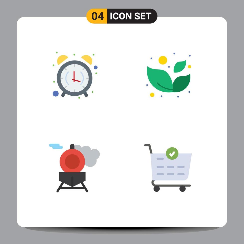mobil gränssnitt platt ikon uppsättning av 4 piktogram av larm tåg morgon- spa köpa redigerbar vektor design element