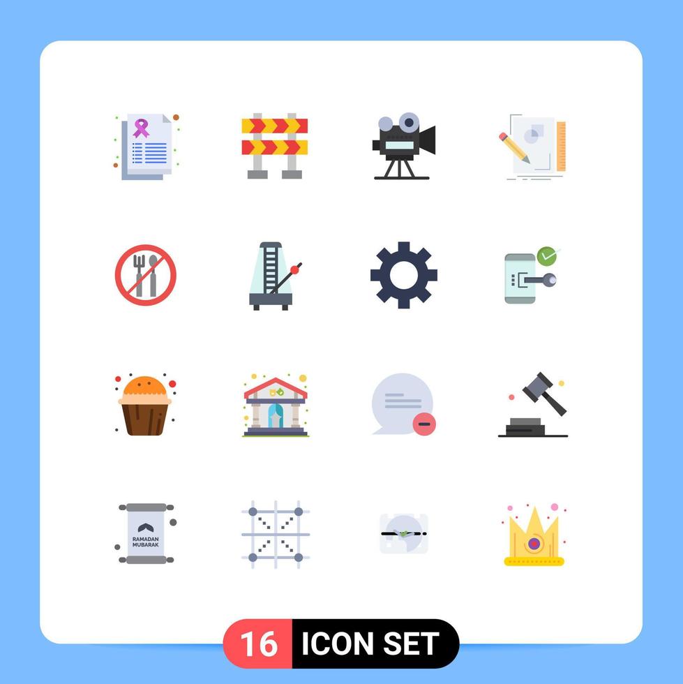 modern uppsättning av 16 platt färger pictograph av ramadan geometri filma kamera dra skiss redigerbar packa av kreativ vektor design element