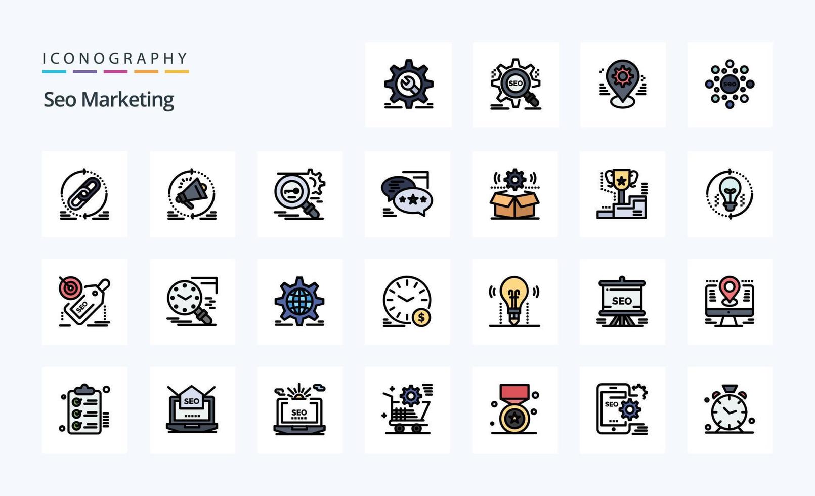 25 SEO-Marketing-Linie gefüllt Stil Icon Pack vektor