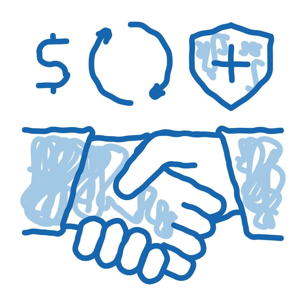 Krankenversicherung kaufen Handshake-Doodle-Symbol handgezeichnete Illustration vektor