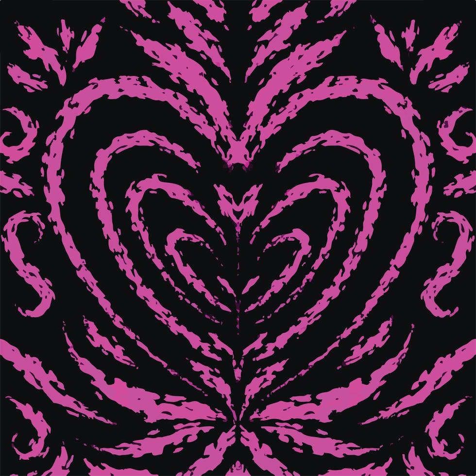 isolierter rosa Herzpinselstrich strukturierter Vektorhintergrund auf schwarzer quadratischer Vorlage für Social Media Post, Schaldruck, Textil- und Papierdruck, Poster, Broschüre, Wandhintergrund und andere Zwecke vektor