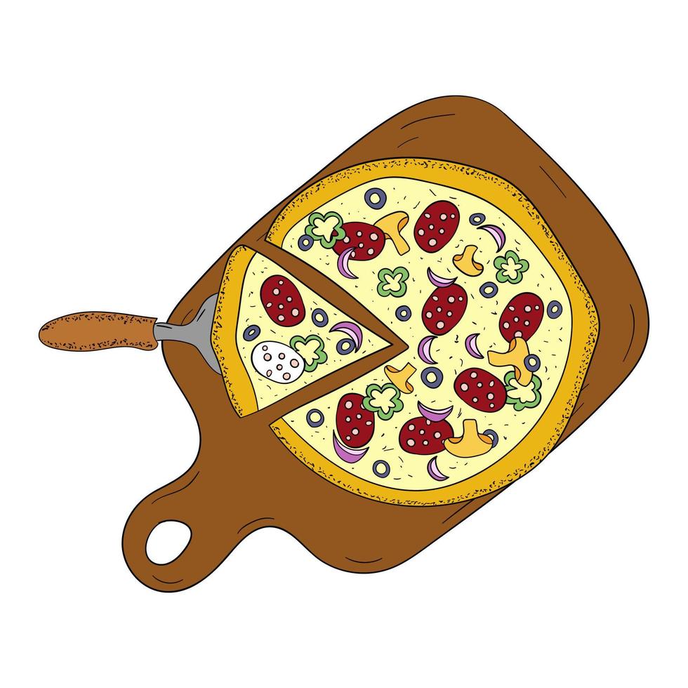 Pizza auf einem Schneidebrett-Vektor-Illustration. vektor