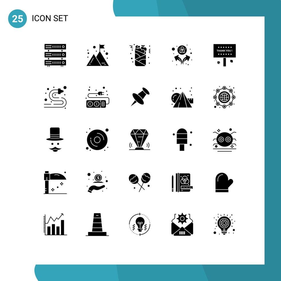 Stock Vector Icon Pack mit 25 Zeilenzeichen und Symbolen für Dankesgrüße können Benutzer editierbare Vektordesign-Elemente gruppieren