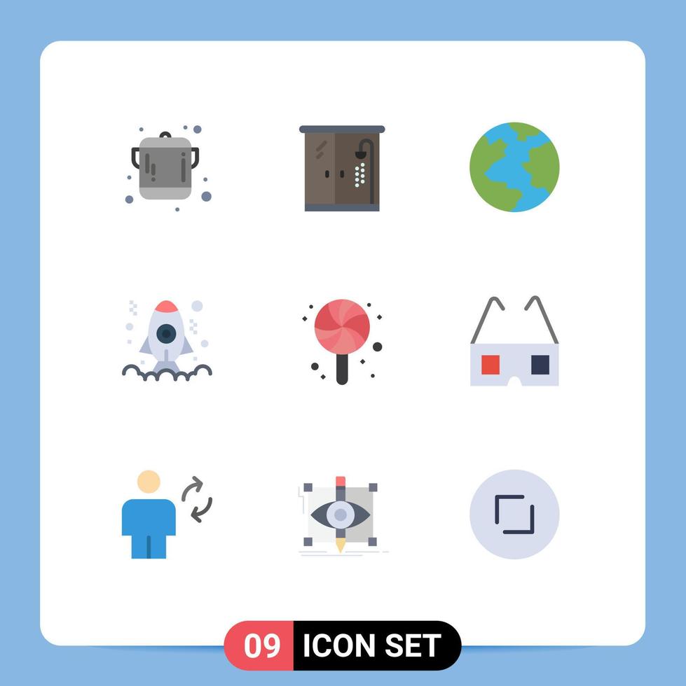 redigerbar vektor linje packa av 9 enkel platt färger av glasögon godis värld ljuv lansera redigerbar vektor design element