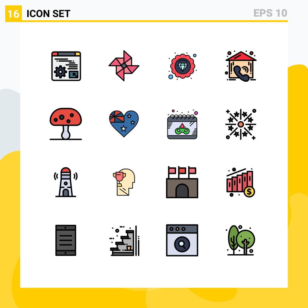 modern uppsättning av 16 platt Färg fylld rader pictograph av vår natur kvalitet svamp egendom redigerbar kreativ vektor design element