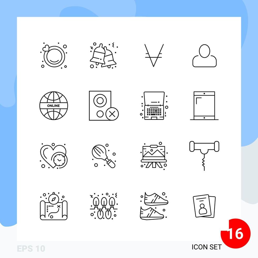 Modernes Paket mit 16 Symbolen umreißt Symbole, die auf weißem Hintergrund isoliert sind, für die Website, die kreativen schwarzen Symbolvektorhintergrund entwirft vektor