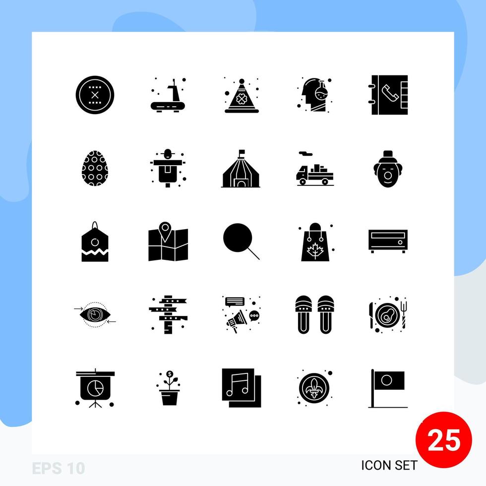 25 universelle solide Glyphenzeichen Symbole der wissenschaftlichen Innovation Laufband menschliche irische editierbare Vektordesign-Elemente vektor