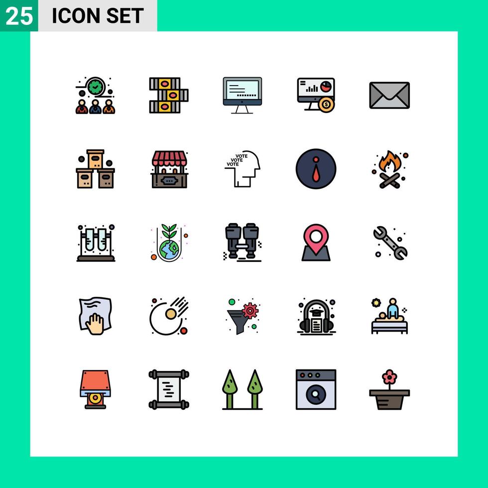 25 gefüllte Linien flaches Farbkonzept für mobile Websites und Apps Box Mail Monitore Investition online bearbeitbare Vektordesign-Elemente vektor