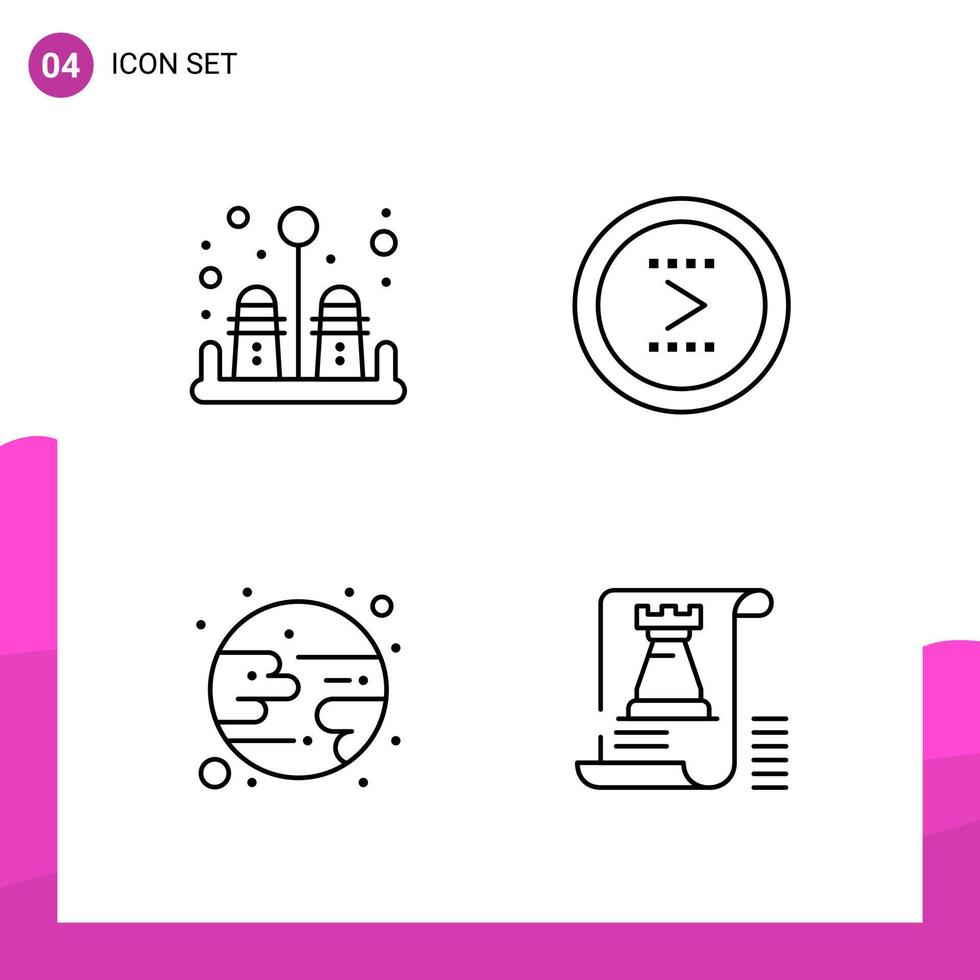 Umriss-Icon-Set Packung mit 4 Zeilensymbolen isoliert auf weißem Hintergrund für ansprechendes Website-Design, Druck und mobile Anwendungen, kreativer schwarzer Symbol-Vektorhintergrund vektor