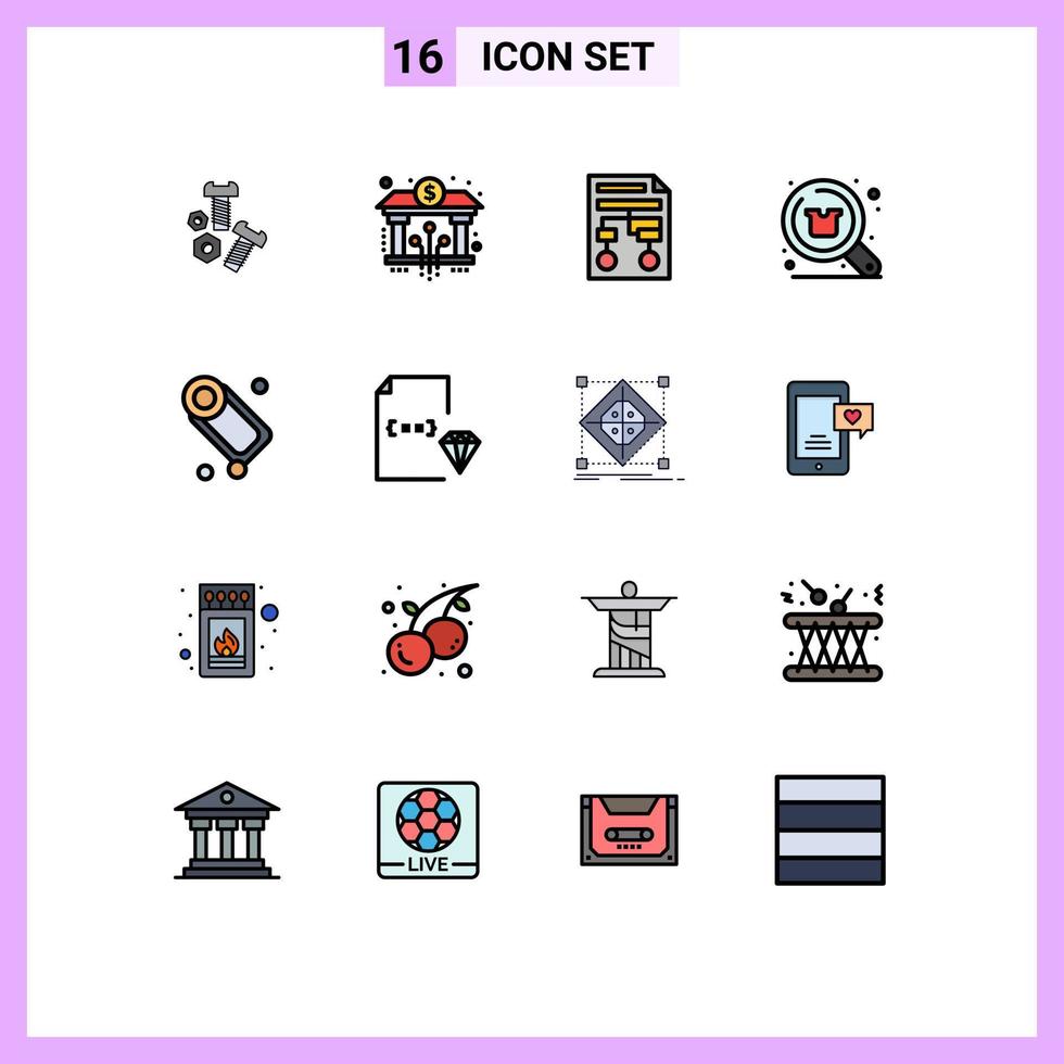 16 universelle, flache, farbgefüllte Linien für Web- und mobile Anwendungen, Einkaufssuchdiagramm, Rabattdokument, editierbare kreative Vektordesign-Elemente vektor
