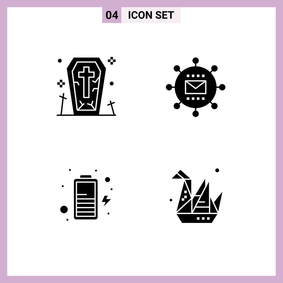 uppsättning av 4 modern ui ikoner symboler tecken för Kista batteri halloween media kraft redigerbar vektor design element