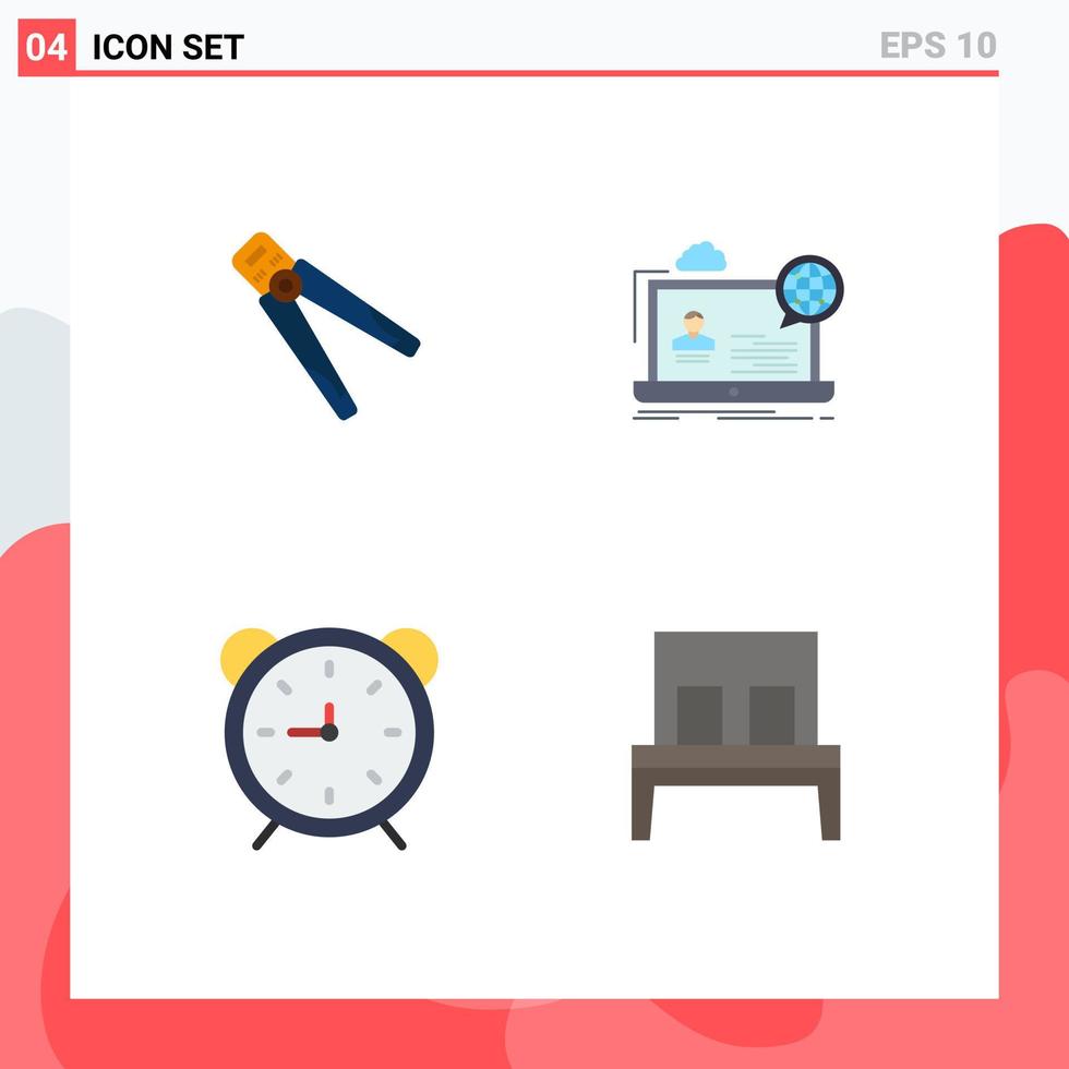 4 flaches Icon-Pack der Benutzeroberfläche mit modernen Zeichen und Symbolen der Zangenseminar-Crimp-Webinar-Uhr editierbare Vektordesign-Elemente vektor